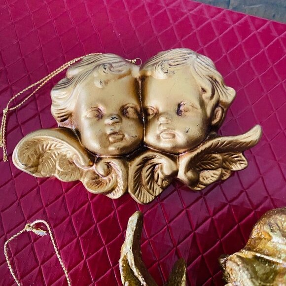 Vintage Gold Resin and Porcelain Cherub Ornaments Lot of 5 - Picture 5 of 7